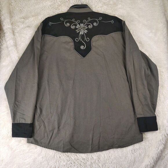 Larry Mahan Cowboy Collection 2XL Western Shirt Embroidered Floral Black Snaps - Picture 7 of 7
